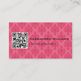 Tarjetas de visita rosadas del CÓDIGO del damasco