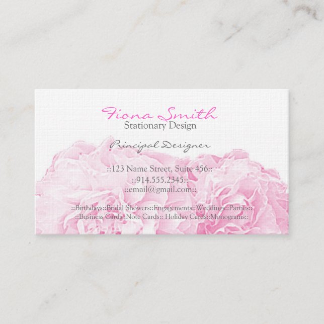 Tarjetas de visita rosadas del Peony (Anverso)