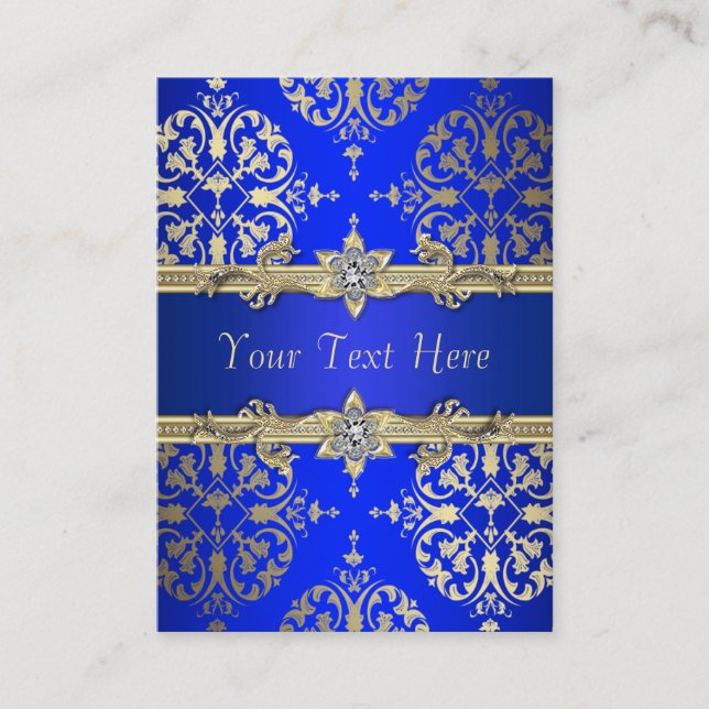 Tarjetas de visita Royal Blue Gold Damask (Anverso)
