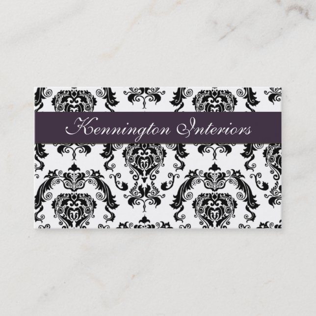 Tarjetas de visita Royal Plum Purple Black Damask  (Anverso)