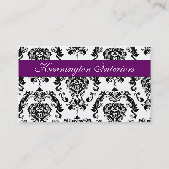 Tarjetas de visita Royal Purple Black Damask Lace (Anverso)