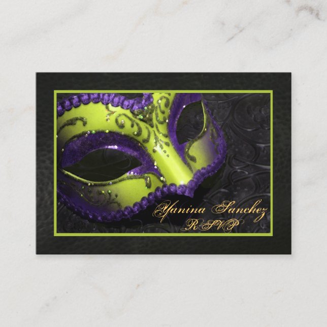 Tarjetas de visita RSVP de Lime Masquerade (Anverso)