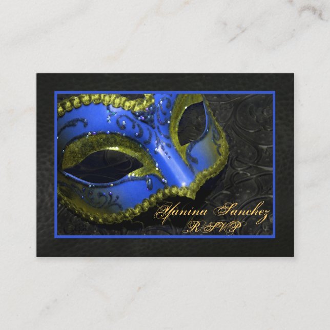Tarjetas de visita RSVP de Mascarada Azul (Anverso)