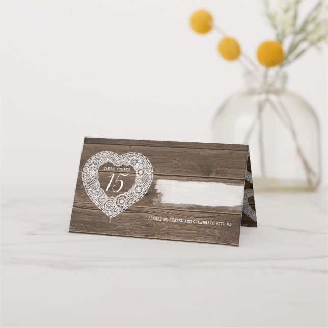 Tarjetas de visita rusticas para bodas de corazón  (Anverso)