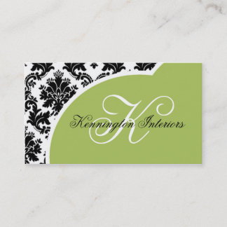 Tarjetas de visita Sage Green Black Damask