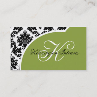 Tarjetas de visita Sage Green Black Damask