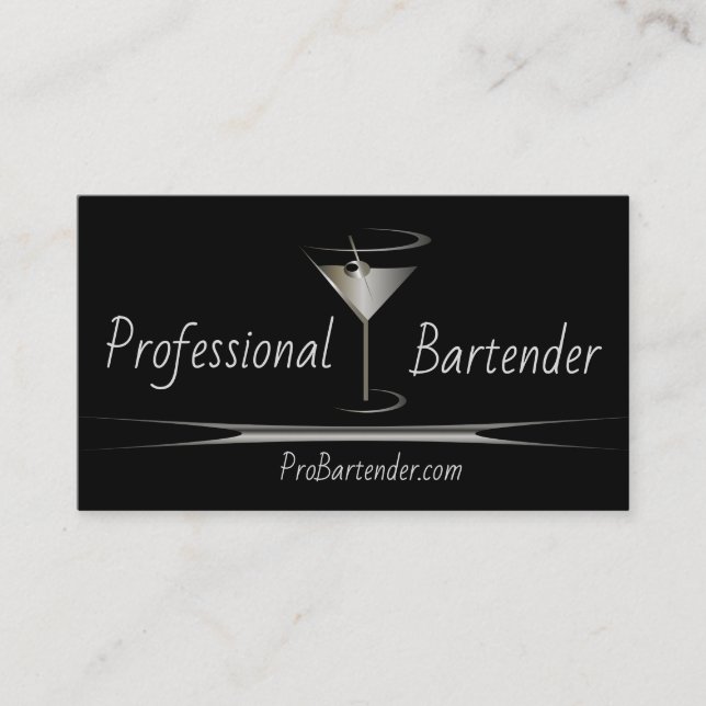 Tarjetas de visita Silver Martini Bartender (Anverso)