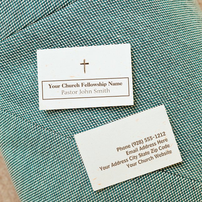 Tarjetas de visita simple de la cruz de oro de la  (Simple Gold Cross Church Pastor Business Cards)