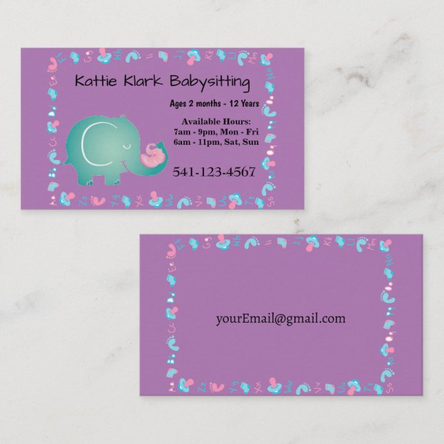 Tarjetas de visita simple para niños (Anverso / Reverso)