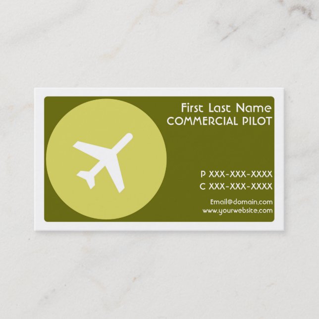 Tarjetas de visita simples de piloto de temas verd (Anverso)