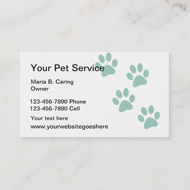 Tarjetas de visita simples de servicios de Mascota (Anverso)