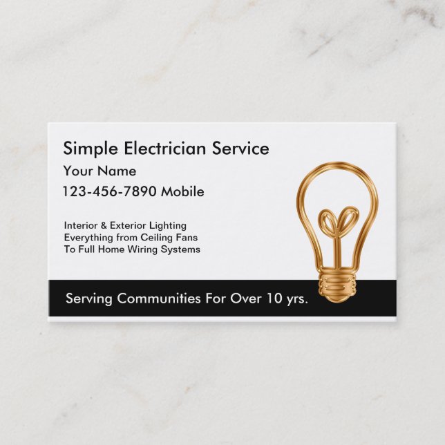 Tarjetas de visita simples del electricista (Anverso)