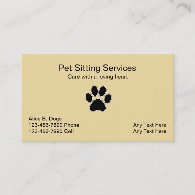 Tarjetas de visita simples para Mascotas en el sit (Anverso)