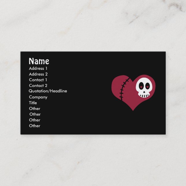 Tarjetas de visita Skull Heart (Anverso)