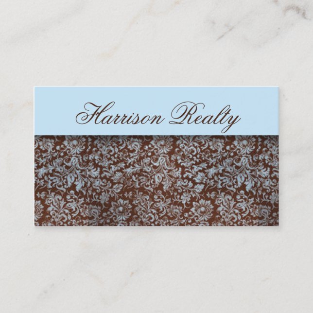 Tarjetas de visita Sky Blue Brown Rosa Damask Lace (Anverso)