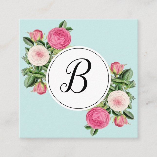 Tarjetas de visita subiós monograma azul floral de (Anverso)