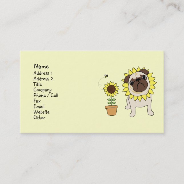 Tarjetas de visita Sunflower Pug (Anverso)