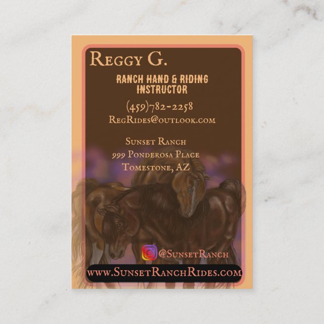 Tarjetas de visita Sunset Ranch Horse Rige (Reverso)