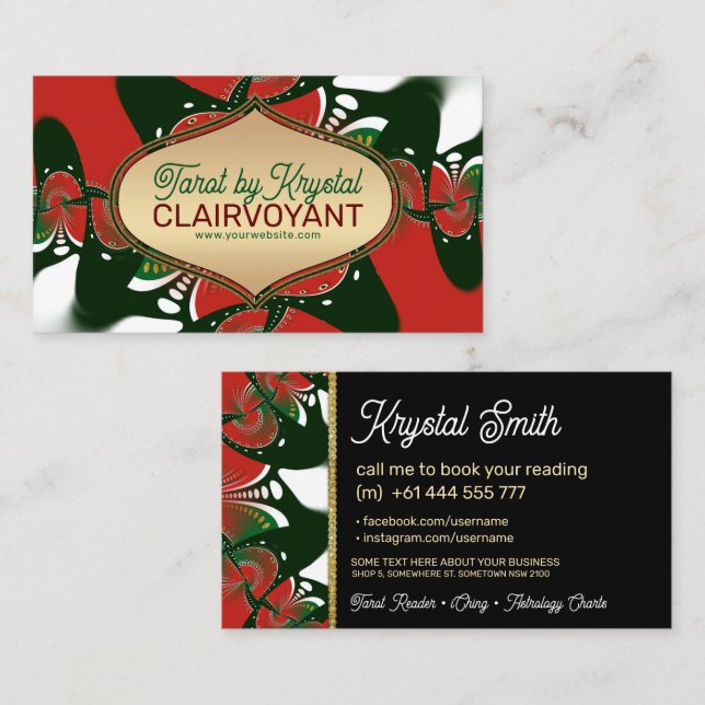 Tarjetas de visita Tarot de la diosa dorada verde  (Anverso / Reverso)