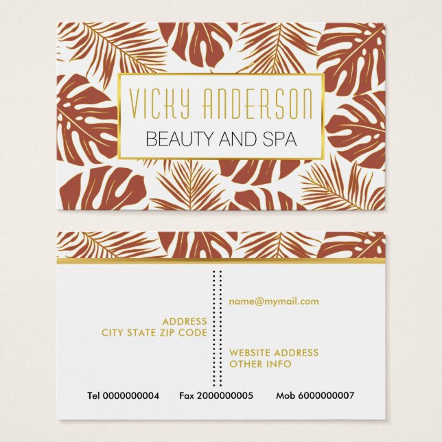 Tarjetas de visita Terracota y hojas tropicales de (Anverso y reverso)