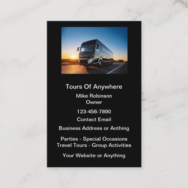 Tarjetas de visita Tour Rental Bus (Anverso)