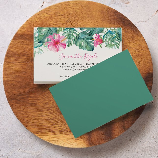 Tarjetas de visita tropical con acuarela Hibiscus. (Subido por el creador)
