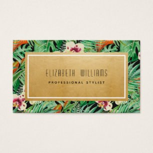 Tarjetas de visita Tropical Florals Gold Stylist