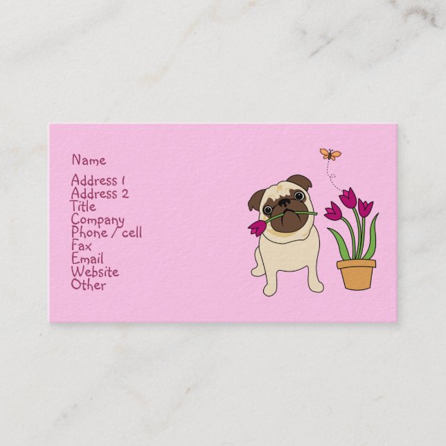 Tarjetas de visita Tulip Pug y Butterfly (Anverso)