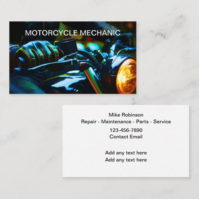 Tarjetas de visita únicas de Motorcycle Mechanic (Anverso / Reverso)