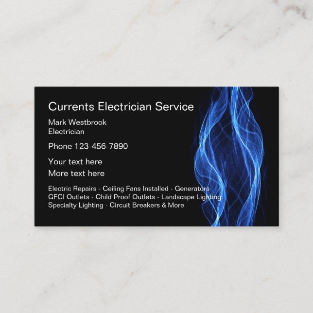 Tarjetas de visita únicas de servicio eléctrico (Anverso)