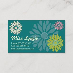 Tarjetas de visita verde azuladas del flower power