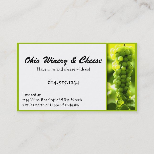 Tarjetas de visita verdes de la fruta del vino de (Anverso)