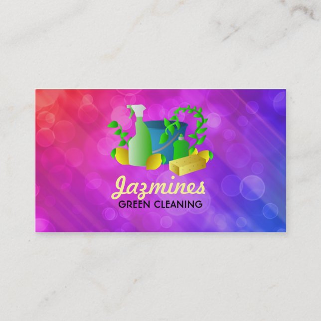 Tarjetas de visita verdes de la limpieza (Anverso)