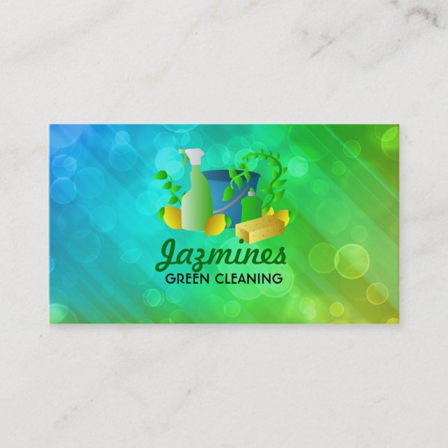 Tarjetas de visita verdes de la limpieza (Anverso)