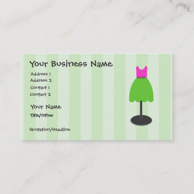 Tarjetas de visita verdes de la tienda de ropa (Anverso)