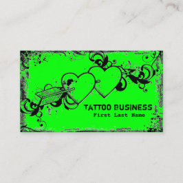 Tarjetas de visita verdes de neón del tatuaje del
