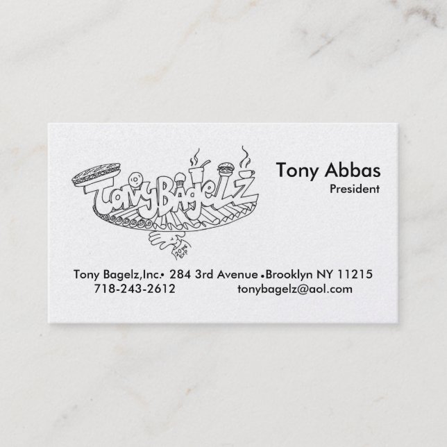 Tarjetas de visitas de Tony Bagelz (Anverso)