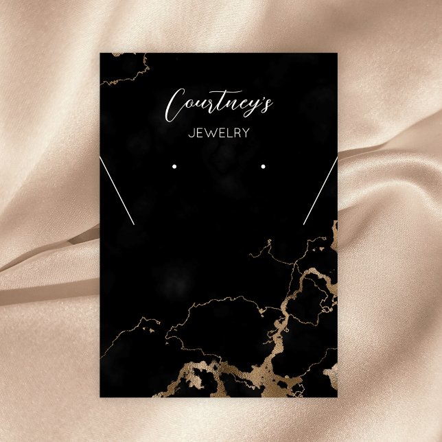 Tarjetas de visualización de joyas con Purpurina d (Black marble and gold glitter rectangle jwelry display cards)