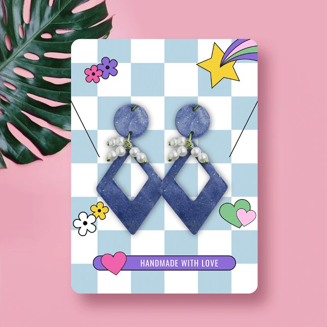 Tarjetas de visualización de joyería de Groovy Ear (Trendy retro blue and pink groovy jewelry display cards for earrings, racelets & necklaces)