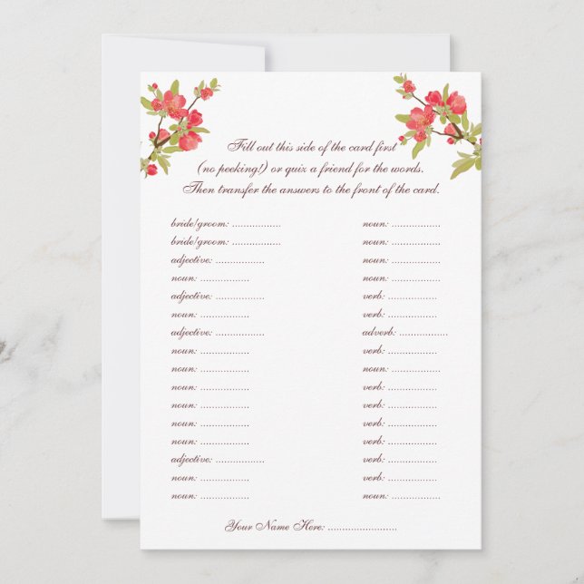 Tarjetas de votos de boda con flores de cerezo ros (Anverso)