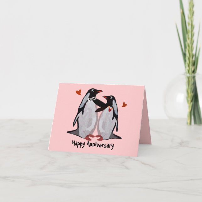 Tarjetas del aniversario del amor del pingüino (Anverso)