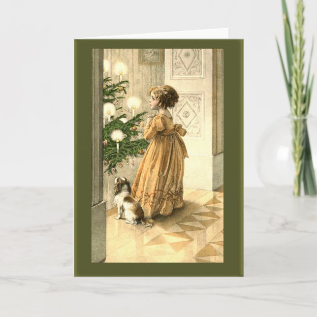 Tarjetas del árbol de navidad y de la niña del (Anverso)