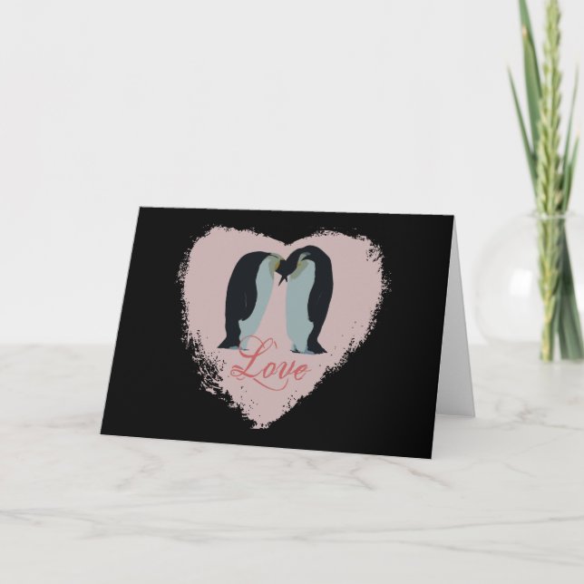 Tarjetas del corazón del amor del pingüino (Anverso)