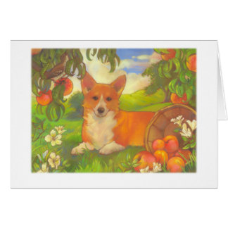 Tarjetas del Corgi y de los melocotones por el
