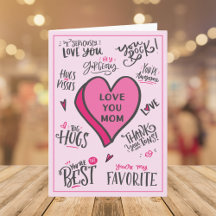 Tarjetas del Día de la Madre con Corazón Rosa y Ci