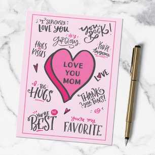Tarjetas del Día de la Madre con Corazón Rosa y Ci