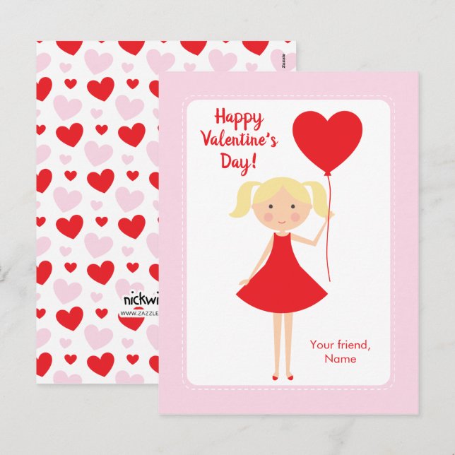 Tarjetas del Día de San Valentín para clase de niñ (Anverso / Reverso)