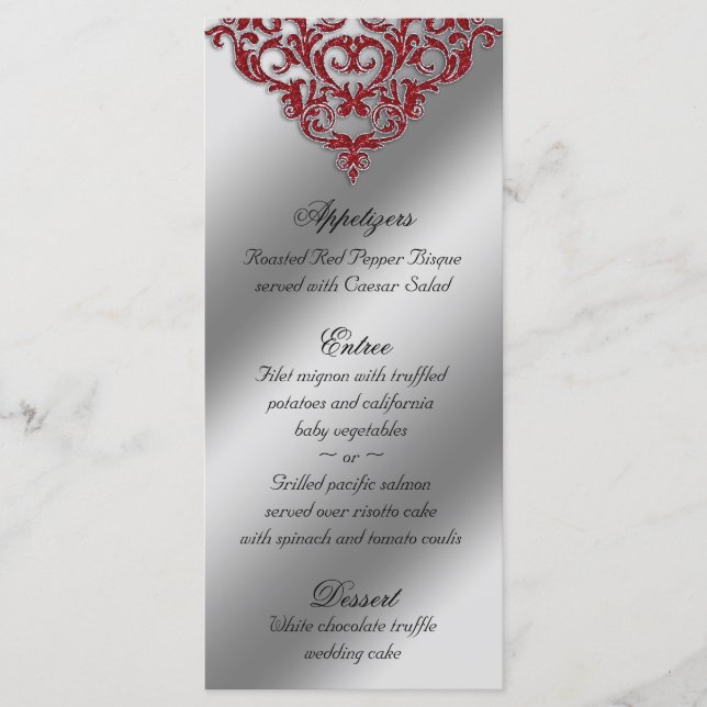 Tarjetas del menú de la boda de Damask Fragmentos  (Anverso)