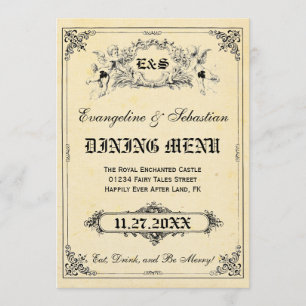 Tarjetas del menú de la boda del guión del cuento