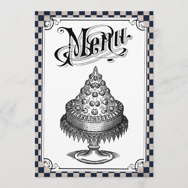 Tarjetas del menú de la boda del tablero de damas (Anverso)